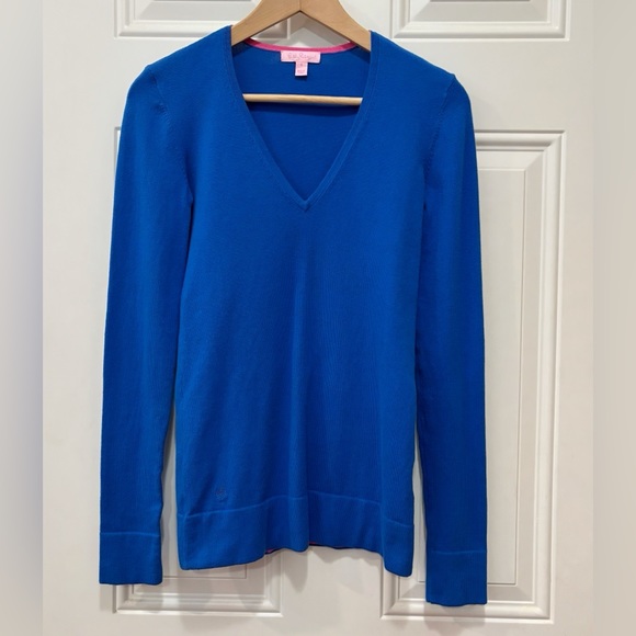 Lilly Pulitzer Royal Blue V-Neck Fitted Sweater Size S - Picture 1 of 15